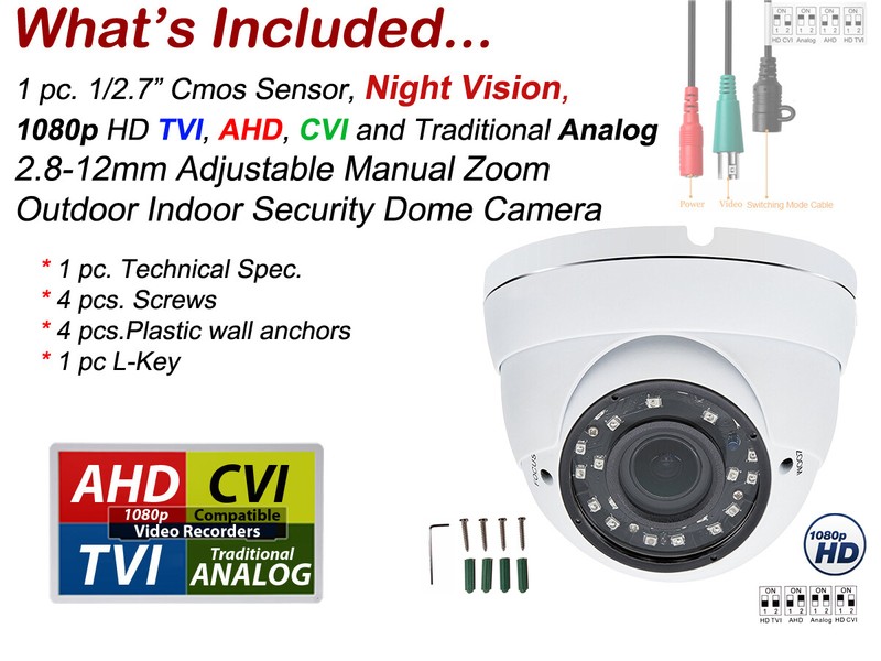 1080p Indoor Outdoor Night Vision Dome Eyeball CCTV Surveillance Security Camera gallery