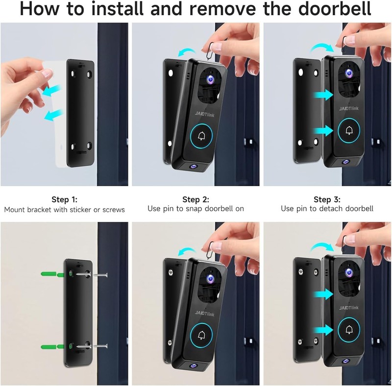 JAIOTlink 2K Dual Lens Video Doorbell Camera Wireless 2.4G/5G WIFI, Black gallery