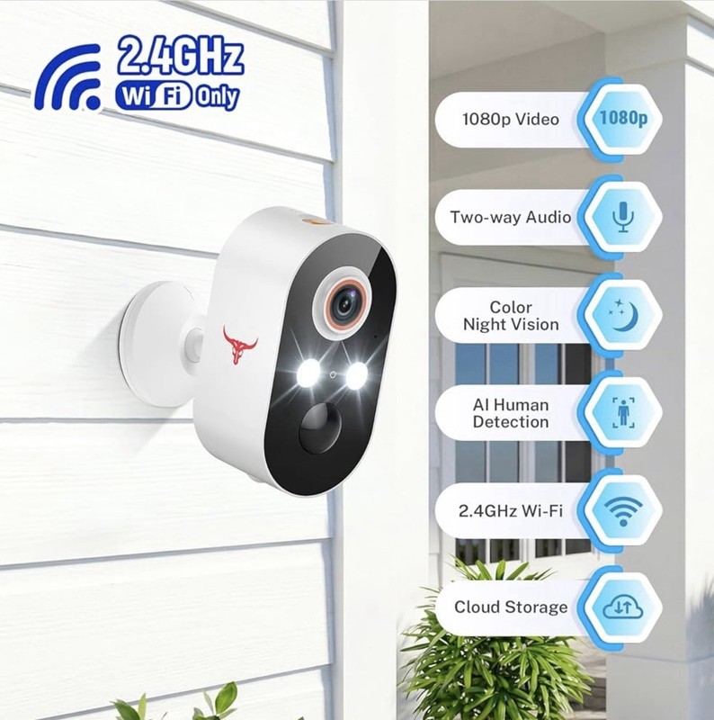 Wireless Bullet Security Camera 1080p Night Vision Two-Way Audio AI Cloud gallery