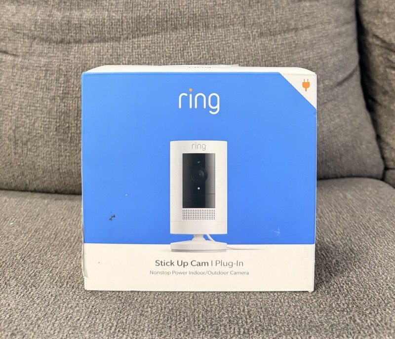 Ring Stick Up Cam Plug IN Indoor/Outdoor 1080p Wi-Fi Wired Security Camera White