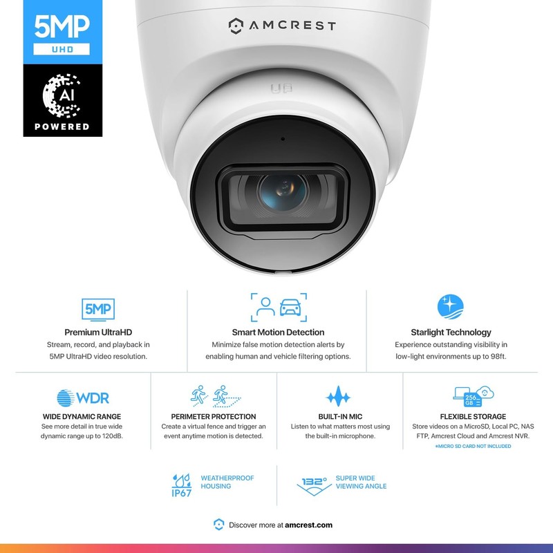 5MP Turret POE Camera, UltraHD Outdoor IP Camera POE with Mic/Audio, 5Megapix... gallery