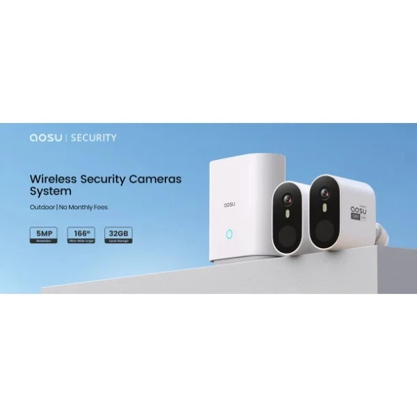 aosu Solar Camera Wireless 3K 5MP AI & WIFI 2-Cam + HomeBase – No Monthly Fee gallery