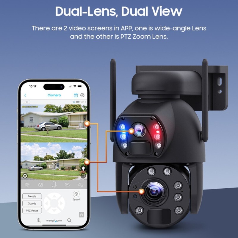 Solar Camera Zoom Dual 3MP Lens Recording Humanoid Tracking Surveillance Camera gallery