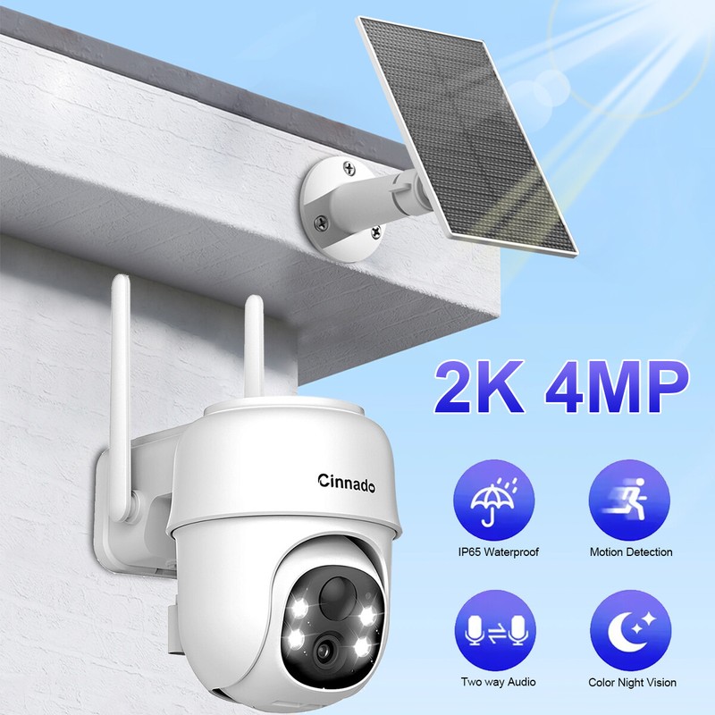 Cinnado 2K 4MP Solar Security Camera Outdoor 360° PTZ Wireless WiFi Solar Camera gallery