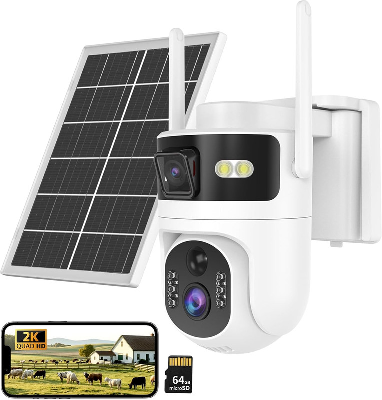 4G LTE Cellular Security Dual Lens Cameras Outdoor, Wireless Solar Security Came gallery