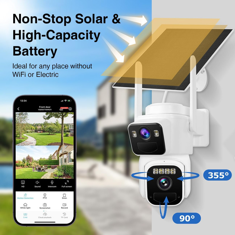 2K Dual Lens Solar Security Camera with 360° View & Color Night Vision gallery