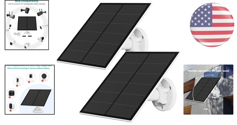 5W Solar Panel for Security Cameras - USB-C & Micro USB, 2 Pack, Waterproof gallery