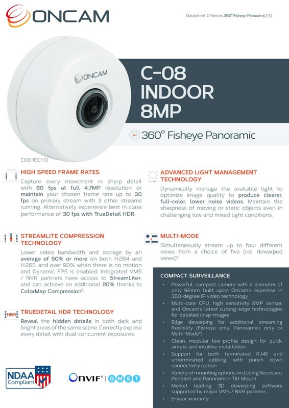 ONCAM 8MP Indoor 360º Fisheye Security Cam (C08-IEC1-O/ C08-GCM1-O) gallery