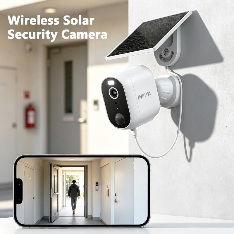 INFIYA Outdoor Home Solar Security Camera Wireless 2K 2-Way Audio PIR Detection