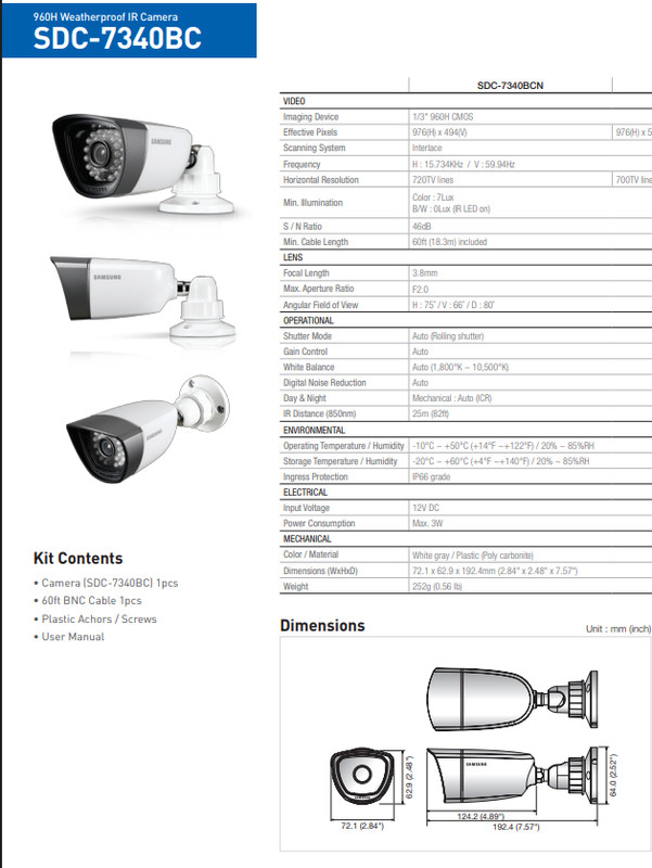 Samsung SDC-7340BCN Weather-Resistant Night Vision Camera With 60ft Cable gallery