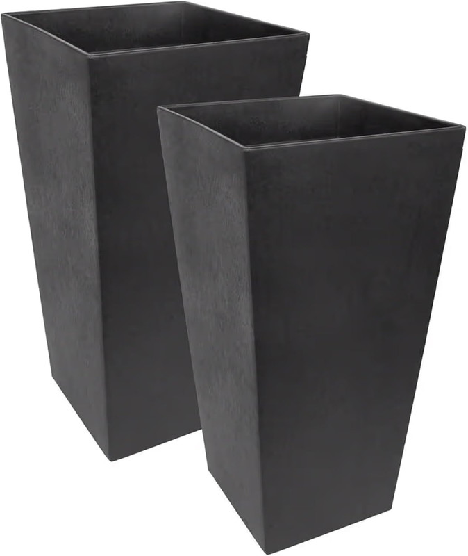 Self-Watering Square Planters 2-Pack – Large Black Gardening Containers