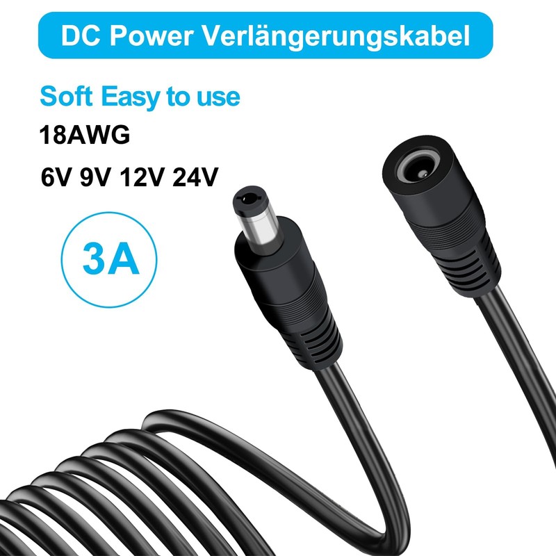 DC Power Extension Cable 5.5mmx2.1mm 18AWG DC Cable Male to Female 5V 6V 9V 1... gallery