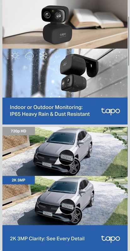 Tapo Crystal Clear 2K 3MP Surveillance Camera 2-Pack, AI Detection, Wi-Fi gallery