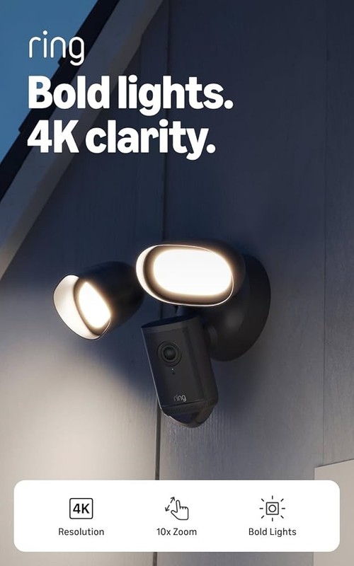 Ring Floodlight Cam Pro Wired 4K 2160p IP Security Camera Floodlight Wi-Fi Alexa