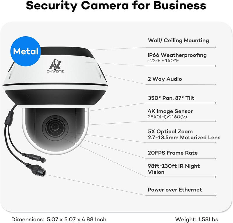 PTZ Poe IP Security Camera, 350° Pan 87° Tilt 5X Optical Zoom 4K 8MP, 2 Way Audi gallery