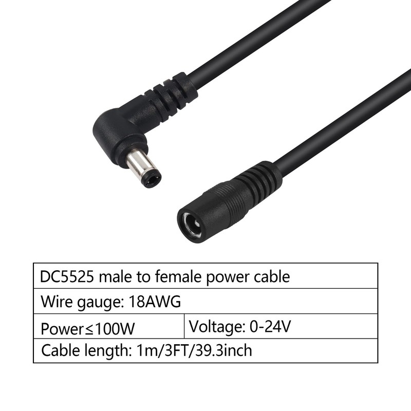 GINTOOYUN 2 Pack DC5525 Power Extension Cable, DC 5.5mm x 2.5mm Right Black gallery