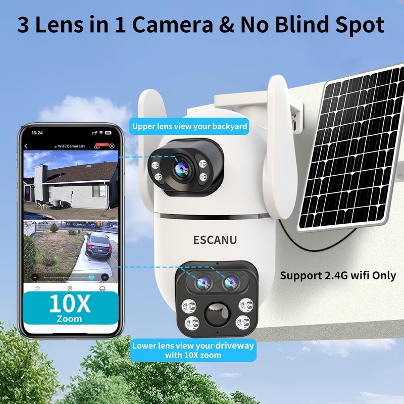 Three-Lens Security Camera Wireless Outdoor,2K 360° View Cameras for Home Sec... gallery