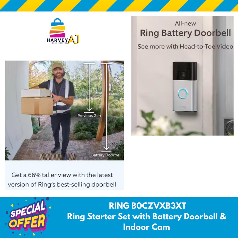 Ring B0CZVXB3XT Starter Set with Battery Doorbell and Indoor Cam gallery