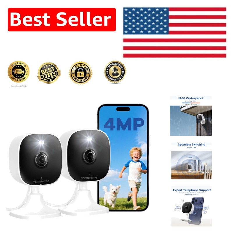 4MP Outdoor/Indoor Security Camera with Night Vision & Two-Way Audio – 2PCS