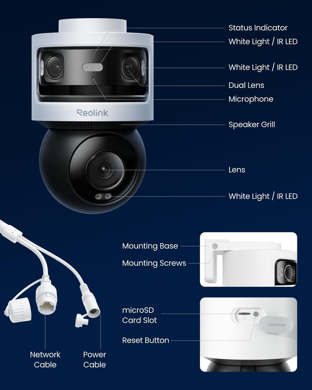 Triple-Lens PoE Security Camera Outdoor, 10MP 180° Panoramic & 4K PT with Aut... gallery