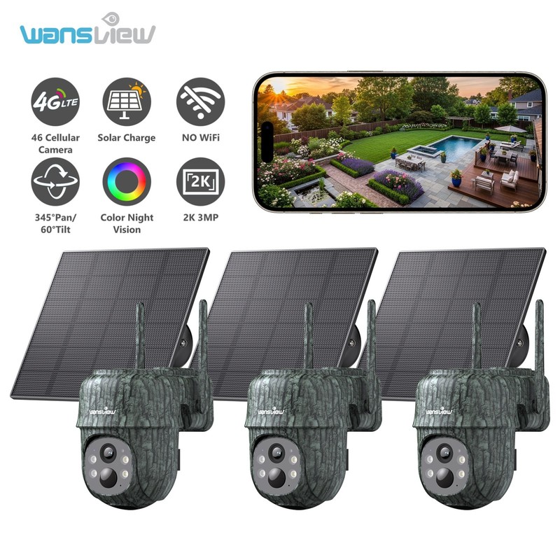 3Pack Wansview 4G LTE Cellular Solar Security Camera Outdoor Color Night Vision