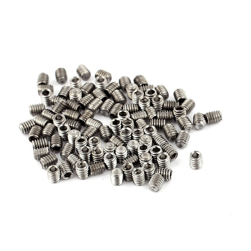 100pcs M2.5 x 3mm Hex Stainless Steel Headless Screws Cup Tip