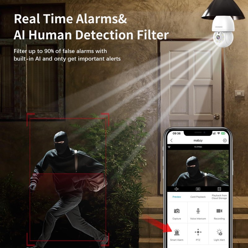 Foco Camara WiFi 2K HD Inteligente AI Inalambrica 360° Seguridad Cámara Espía gallery