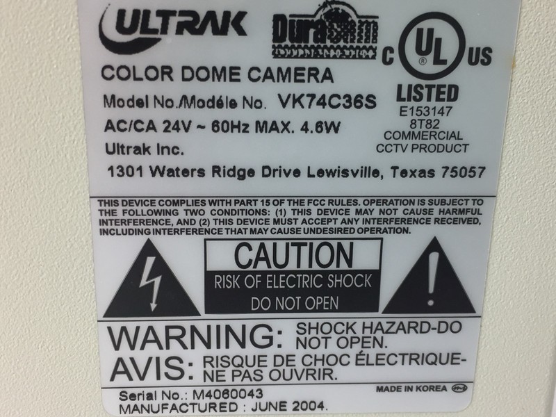 Ultrak Duracam Color Dome Camera VK74C36S gallery