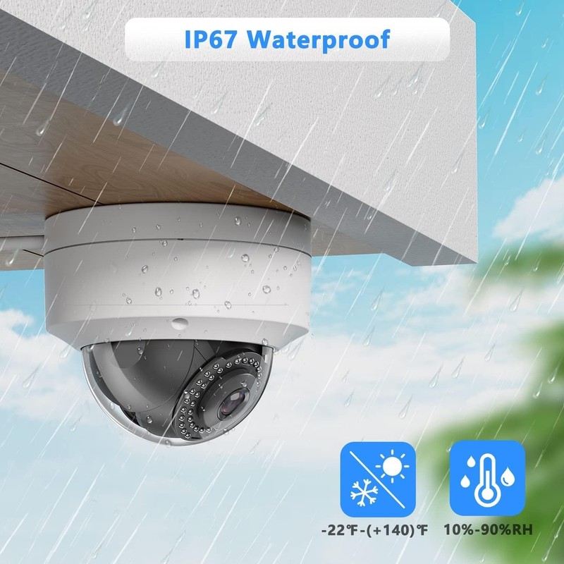 4K 8MP PoE IP Vandal Dome PoE IP Outdoor, 2.8mm Wide Angle 105° Fov, 98Ft Nig... gallery