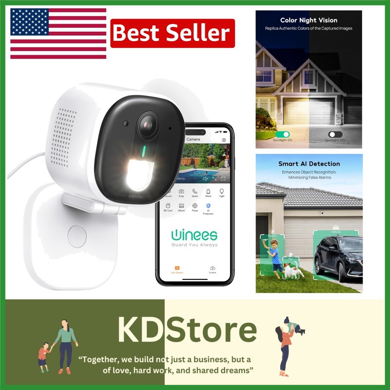 Indoor/Outdoor Security Camera with 2K Video, AI Alerts & Easy Installation