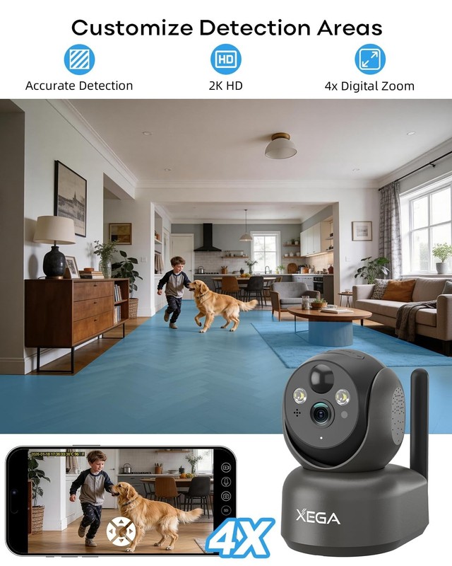 4G Wireless Indoor Security Camera, 2K PTZ, No WiFi, Battery-Powered, Motion Det gallery