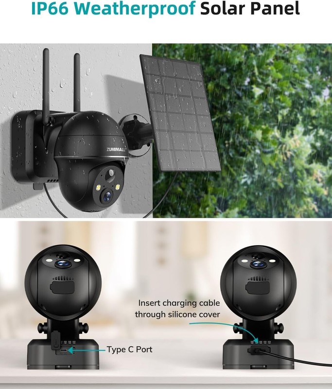 ZUMIMALL 3W Waterproof Solar Panel for Wireless Security Cameras (Type C Port) gallery