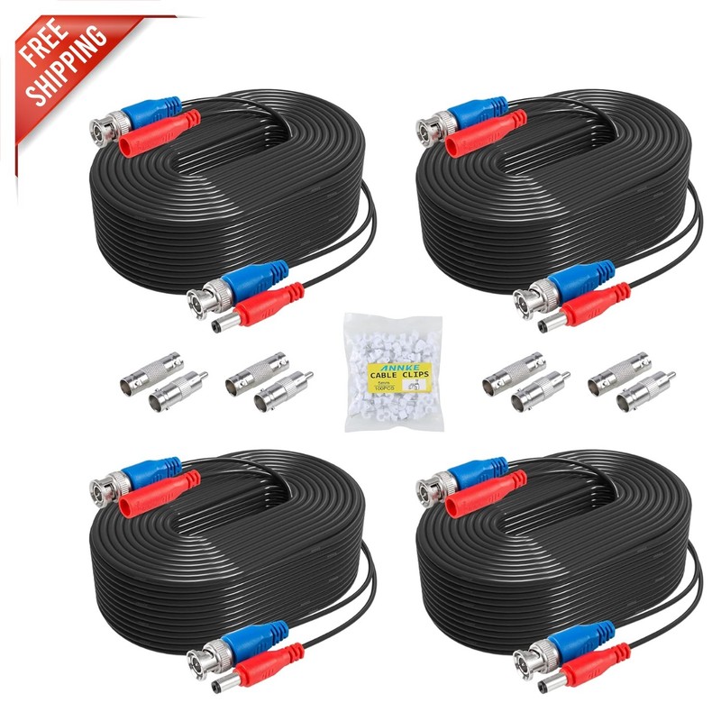All-in-One 30M BNC Surveillance Camera Cables – 4 Pack with Connectors Included