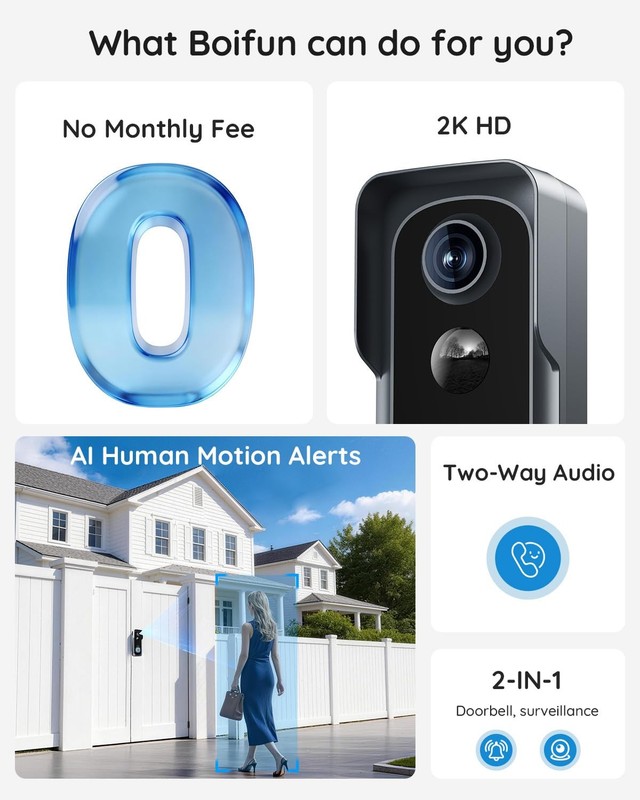 Video Doorbell Camera Wireless – No Subscription Required, 2K HD, 166° Wide V... gallery