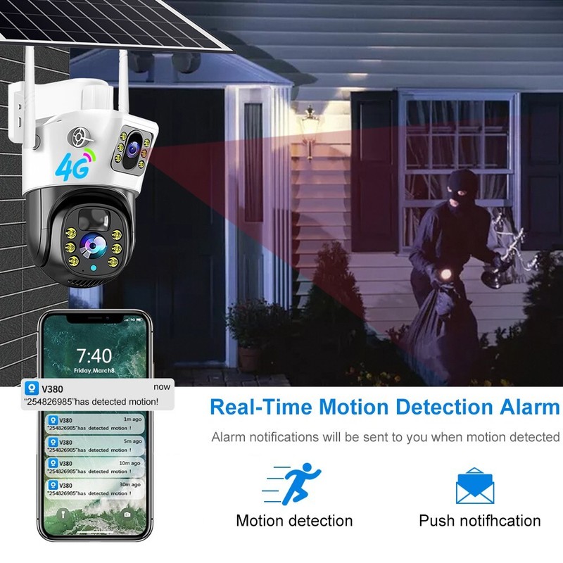 Solar Dual Cameras 4K HD Night Vision 2 Way Audio Monitor CCTV With Solar Panel gallery