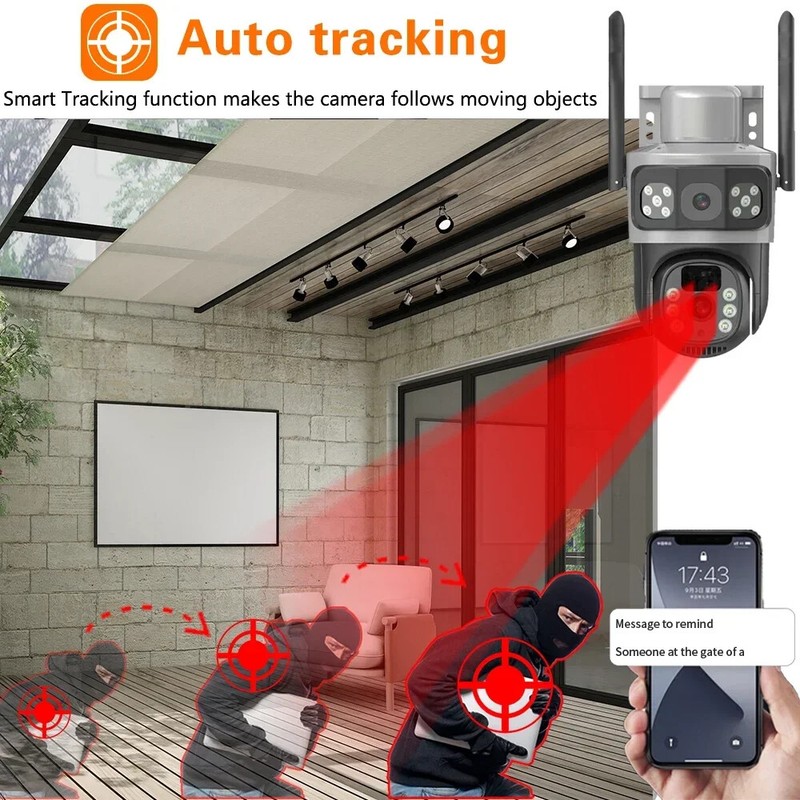 Dual Lens HD 1080P WiFi Solar Battery Home Security Camera Outdoor Wireless 9MP gallery