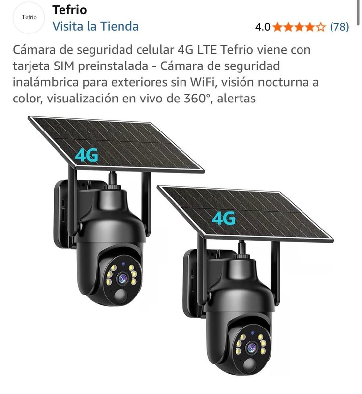 Tefrio 4G LTE Solar 2K Wireless PTZ Outdoor Color Night Vision Cameras 2-Pack