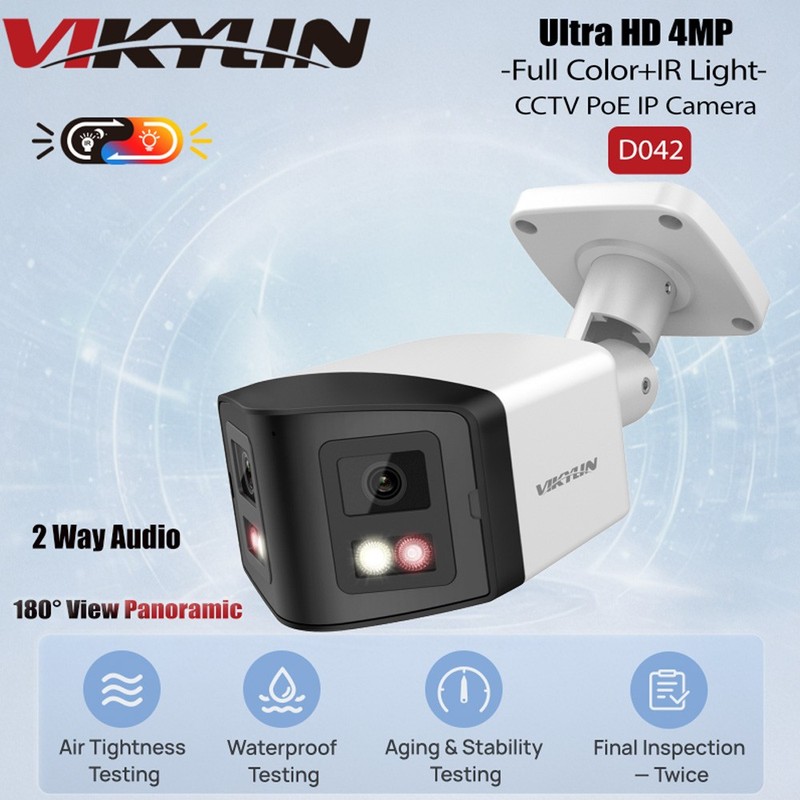Vikylin 4MP POE IP Camera Dual Lens Panoramic 2-Way Audio IR+Color Night Vision