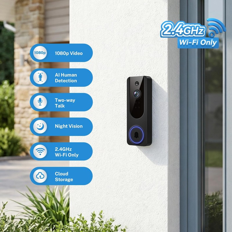 Gazing 1080P Wireless Wi-Fi Doorbell Camera for Home Safety, Night Black gallery