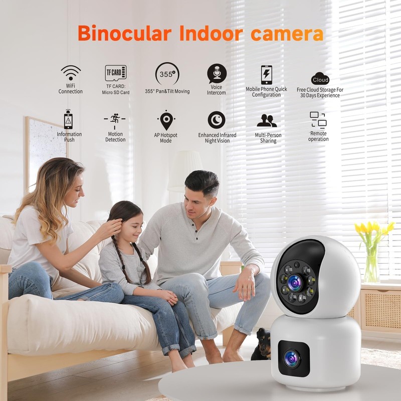 360° Dual Lens Smart 2K HD 2.4GHz WiFi 2-way talk Pet Baby Monitor Camera Night gallery