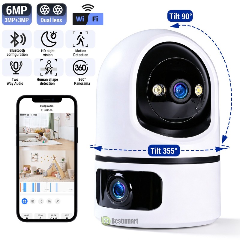 NEW 360° WiFi Security Camera Dual Lens Home Night Vision PTZ 6MP Audio SmartCam