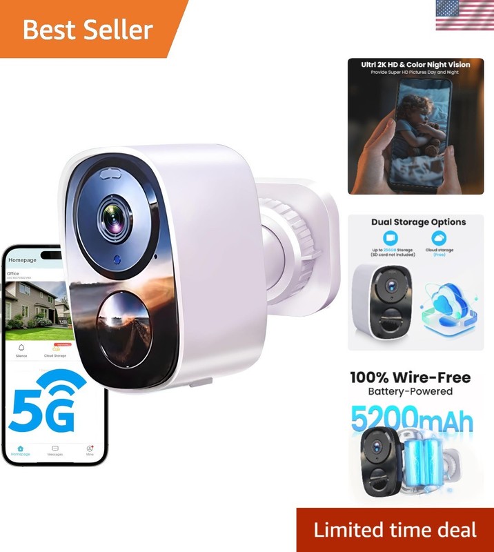 2026 Upgraded 2K Wireless Outdoor Security Camera: Free Cloud, 6- Battery