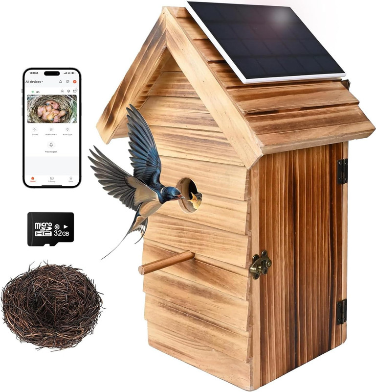 Smart Bird House with Camera, 2.4G Wifi & App Alerts, 160° Wide View 1080P HD Wi