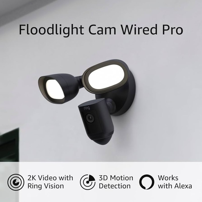 Ring - Floodlight Cam Wired Pro Outdoor Wi-Fi 2k Surveillance Camera - Black gallery