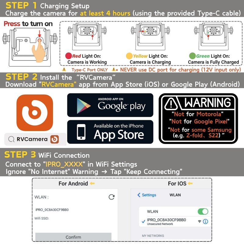 EWAY Strong Magnetic Wireless Backup Camera for iPhone Android, WiFi Black gallery
