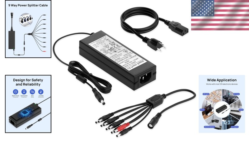 Universal 12V 5A Adapter with 9-Way Splitter Cable and Advanced Safety Features gallery