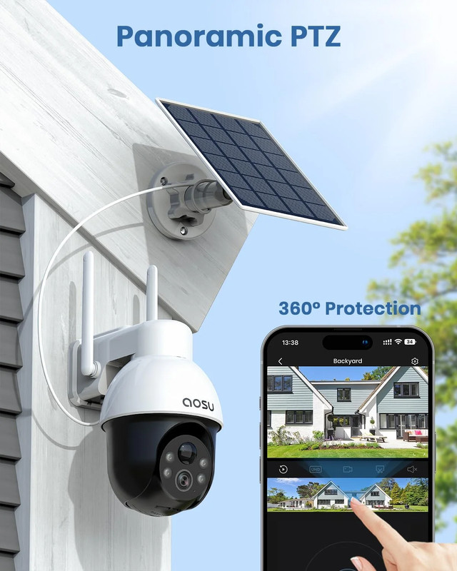 Outdoor Solar Security Camera – 5MP, 360° Auto Tracking, Alexa/Google gallery