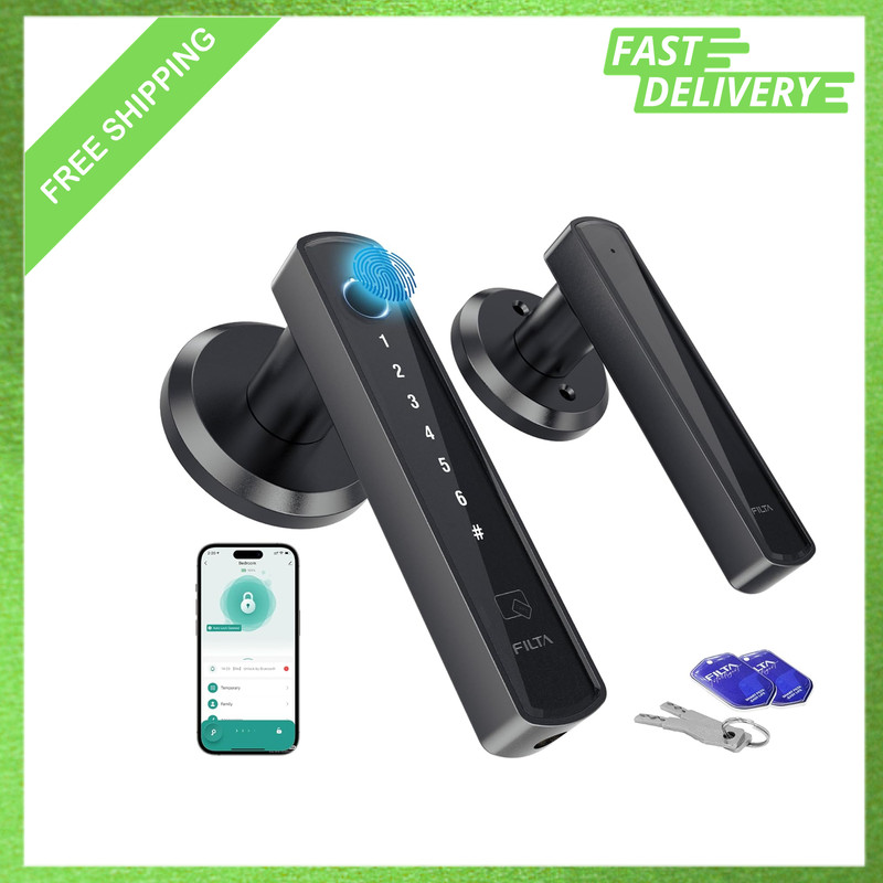 Smart Door Lock Fingerprint Keyless Entry Bluetooth App Control Black for Home