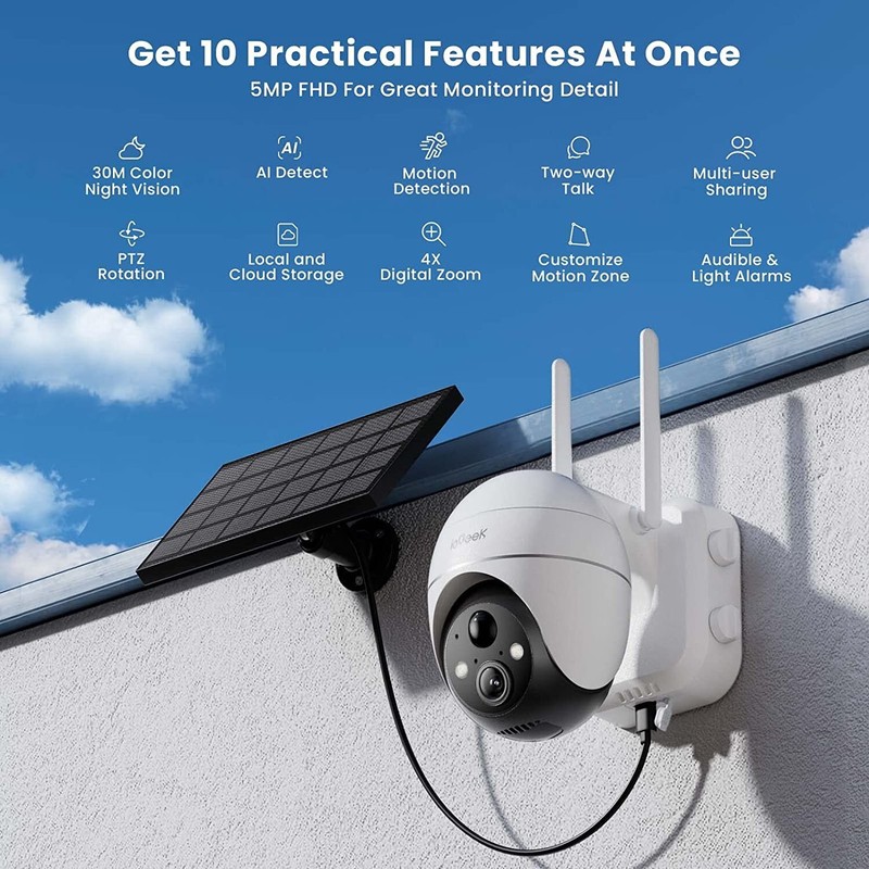 ieGeek 5MP Outdoor Solar Security Camera 2.4Ghz Wireless WiFi Battery CCTV Cam gallery
