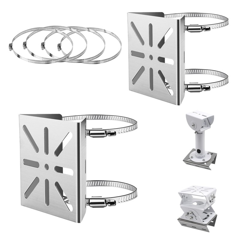 2 PCS Universal Vertical Pole Bracket, Stainless Steel, CCTV PTZ Dome, 4 Loops